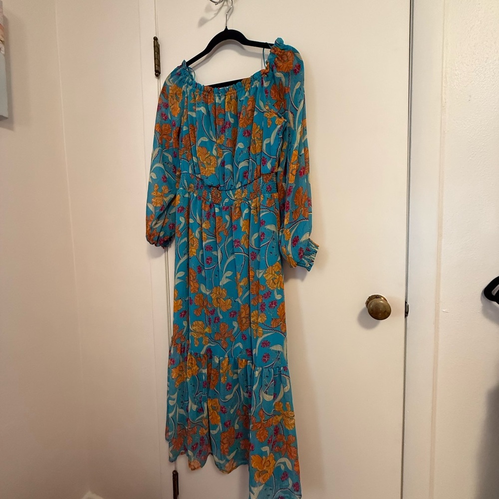 Sophia Vergara Floral Long Sleeve Dress in Blue and Orange